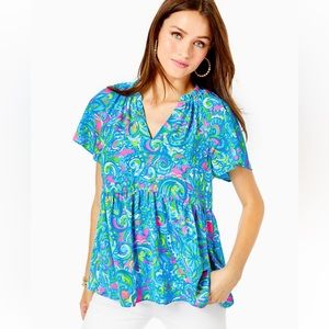 Lilly Pulitzer Zadie Top in Seabreeze Blue Hey Gull Friend